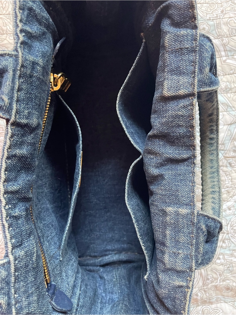 Prada Distressed Denim Canapa Tote Bag - Small Dark Blue with Black Logo - Picture 5 of 14